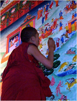 Thanka master at work, Dalak monastery