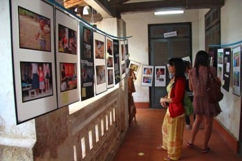 The exhibition at Children's Cultural Centre. Visitors could leave comments on sticky notes for the photographers.