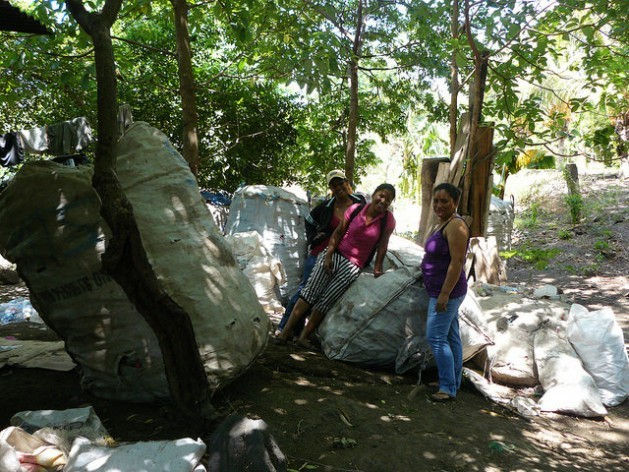 Women from the community of Balgüe working with waste materials donated to the Association of Women Recyclers of Altagracia on the island of Ometepe in Nicaragua. Credit: Karin Paladino/IPS
