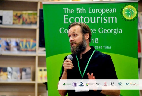 Jeppe Klockareson speaking at the 5th European Ecotourism Conference in Tbilisi, 2018