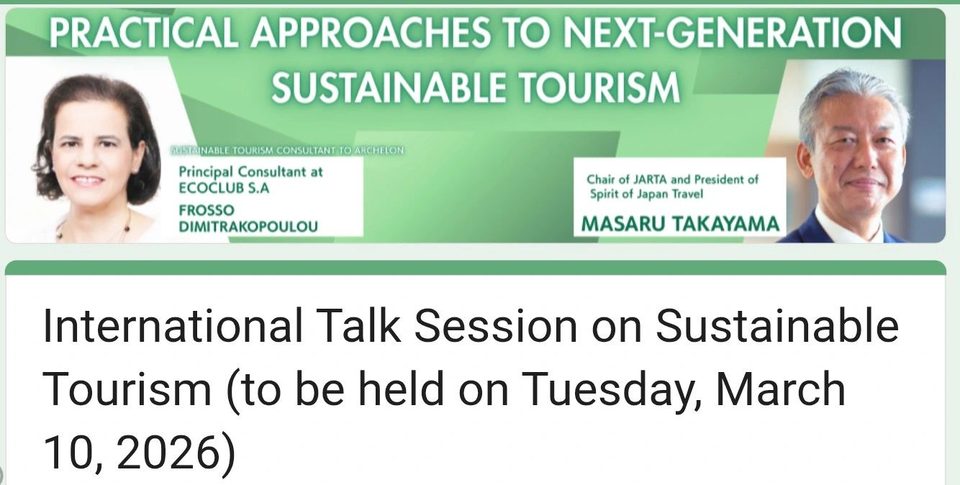 Looking forward to our online discussion tomorrow (Tuesday 10th of March at 7:00 UTC) with Masaru Takayama, Founding Chairperson, Japan Alliance of Responsible Travel Agencies, about how destinations, businesses, and communities can work together to create tourism models that are both resilient and sustainable.The Agenda includes:Practical Approaches to Next-Generation Sustainable Tourism~ Lessons from Greece and the EU: Systems that Balance Environmental Conservation with Business ~** Key Takeaways **・The mechanism of Greece's "Climate Crisis Resilience Fee" and its impact on local communities.・Concrete business models for biodiversity protection through tourism.・Secrets for SMEs to balance sustainability and digitalization.・Recommendations for Japanese destinations from a global "Smart Tourism" perspective.To register, please use this form:https://docs.1d5920f4b44b27a802bd77c4f0536f5a-gdprlock/forms/d/e/1FAIpQLSdF4qq25OTD7bNk7AV2rVBB62d6IoABvvHY3Ie1hVGIlAw9mA/viewformFor more details please visithttps://yamatogokoro.jp/event/59260/ (in Japanese)